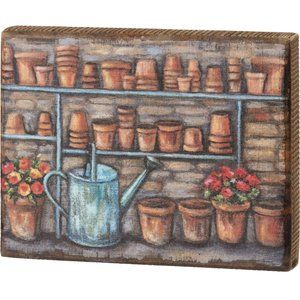 Gardening Pots and Watering Can Small Block Sign